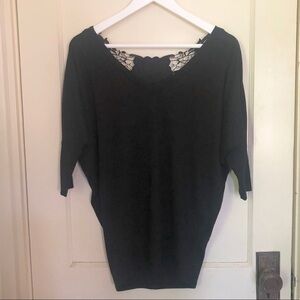 Black Dolman 3/4 Length Sweater Back Floral Lace